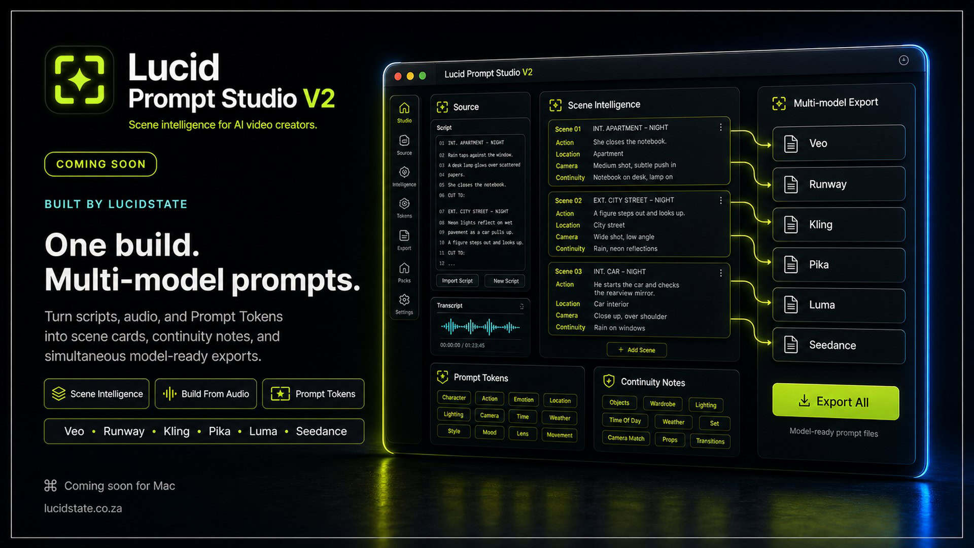 Lucid Prompt Studio V2 interface and multi-model export workflow